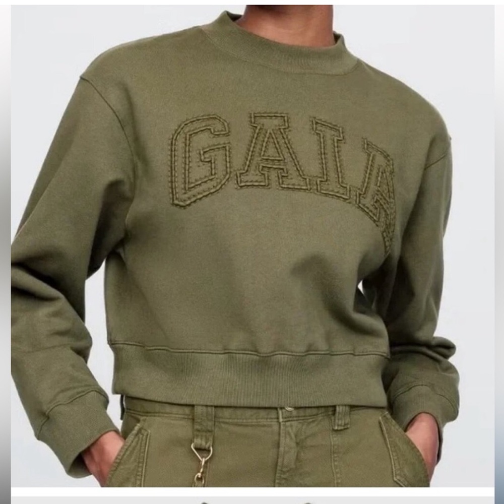 NWT Gap X Cult Gaia Cropped Sweatshirt, Olive, Large